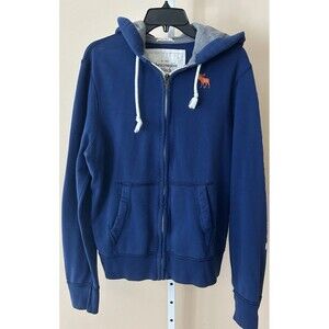 Y2K Abercrombie & Fitch Muscle Moose Blue Puff Logo Double Zip Hooded Jacket L